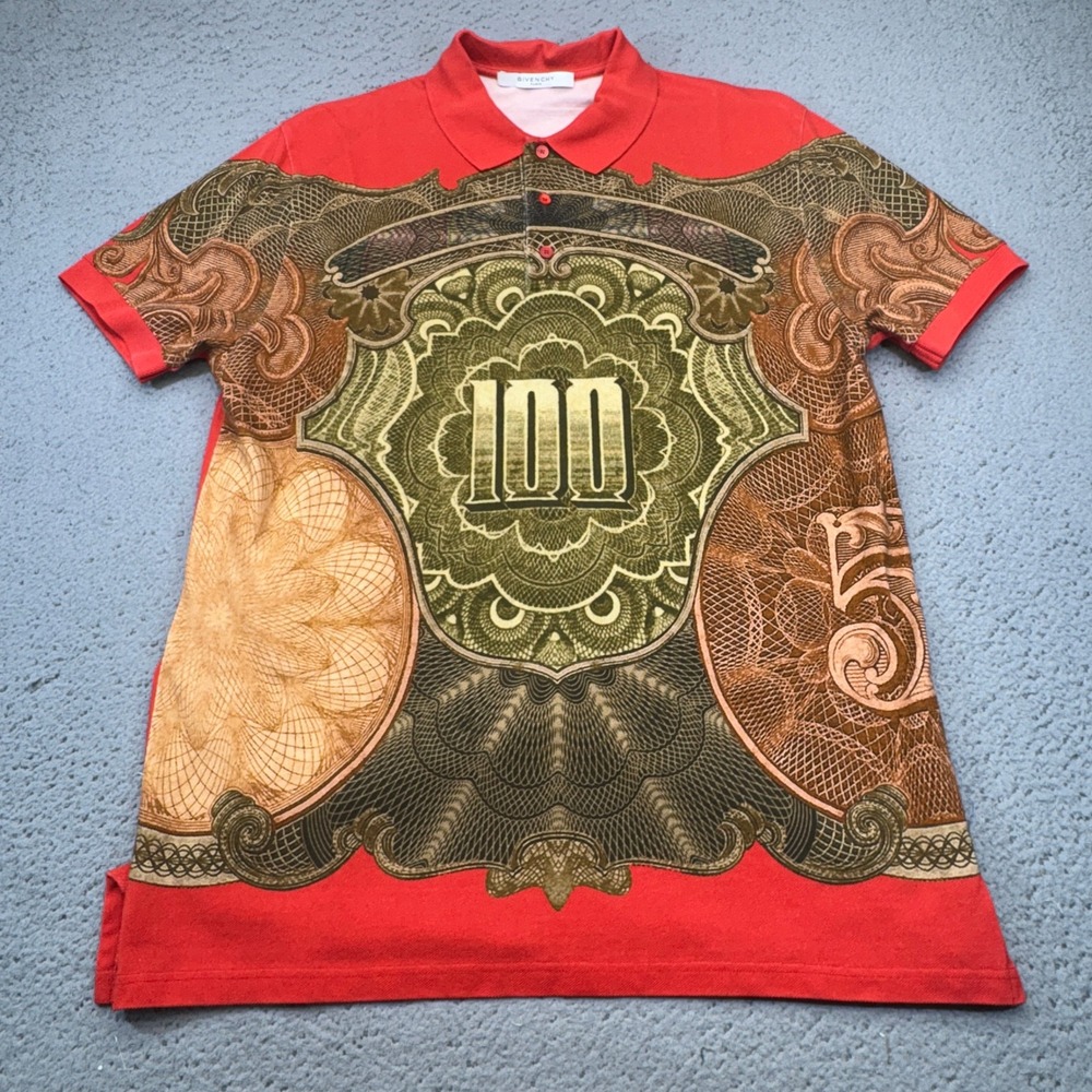 Givenchy Polo Mens Small Red Money Print Columbian Fit Narcos Dollar Pique